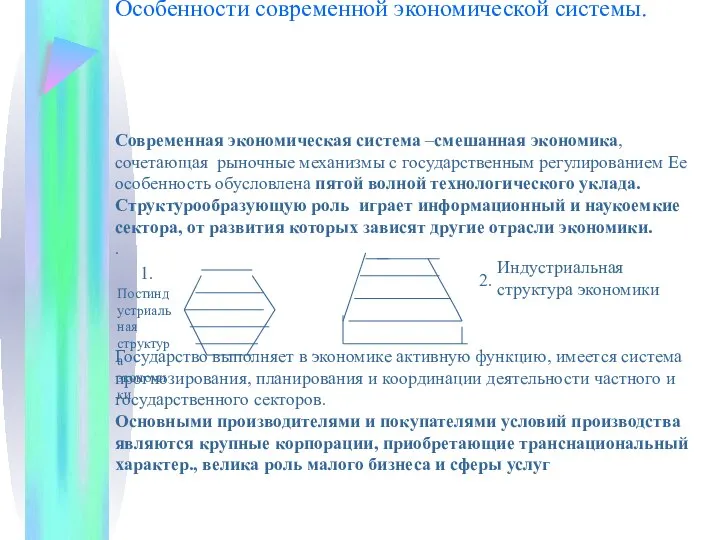 Особенности современной экономической системы. Современная экономическая система –смешанная экономика, сочетающая рыночные