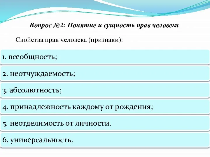 Свойства прав человека (признаки): Вопрос №2: Понятие и сущность прав человека