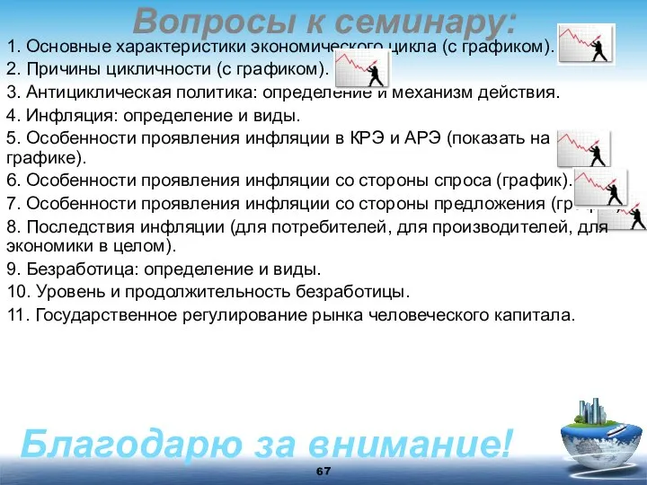 Вопросы к семинару: 1. Основные характеристики экономического цикла (с графиком). 2.