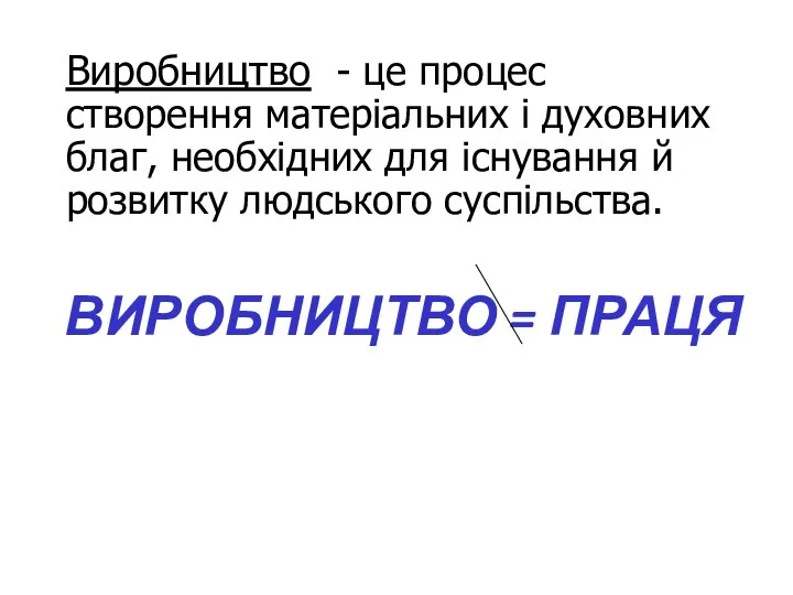 Виробництво - це процес створення матеріальних і духовних благ, необхідних для