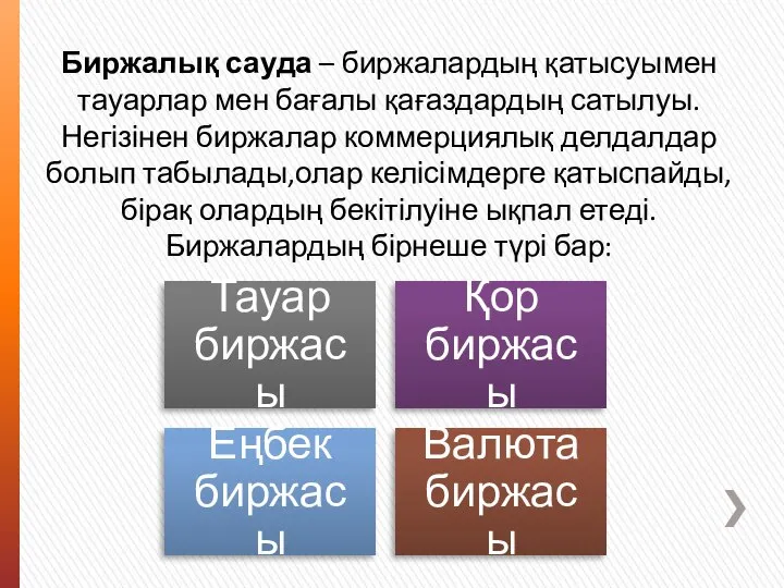 Биржалық сауда – биржалардың қатысуымен тауарлар мен бағалы қағаздардың сатылуы. Негізінен