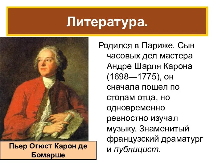 Родился в Париже. Сын часовых дел мастера Андре Шарля Карона (1698—1775),