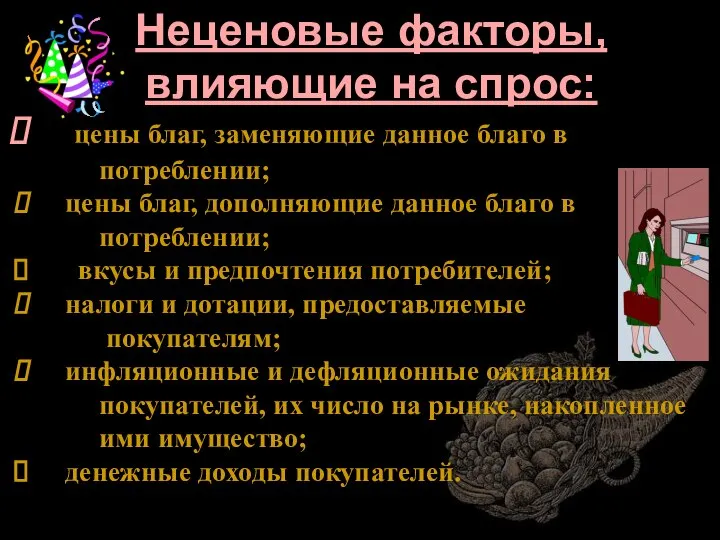 Неценовые факторы, влияющие на спрос: цены благ, заменяющие данное благо в