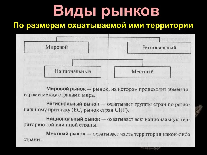 Виды рынков По размерам охватываемой ими территории