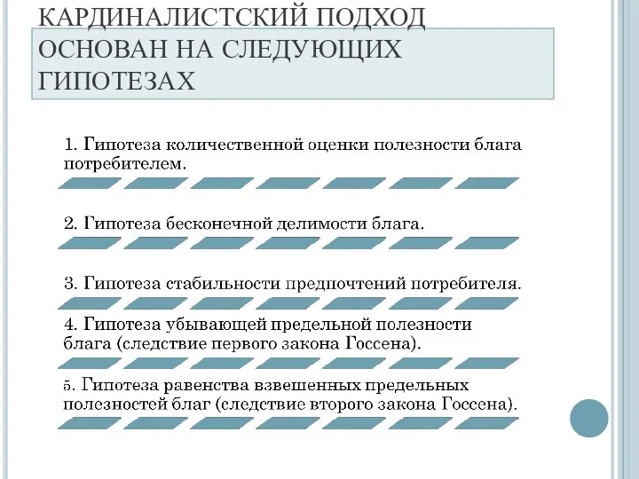 КАРДИНАЛИСТСКИЙ ПОДХОД ОСНОВАН НА СЛЕДУЮЩИХ ГИПОТЕЗАХ