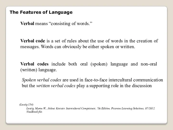 Verbal means “consisting of words.” Verbal code is a set of