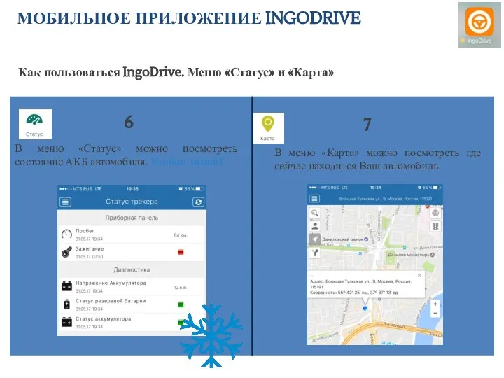 МОБИЛЬНОЕ ПРИЛОЖЕНИЕ INGODRIVE Как пользоваться IngoDrive. Меню «Статус» и «Карта» В