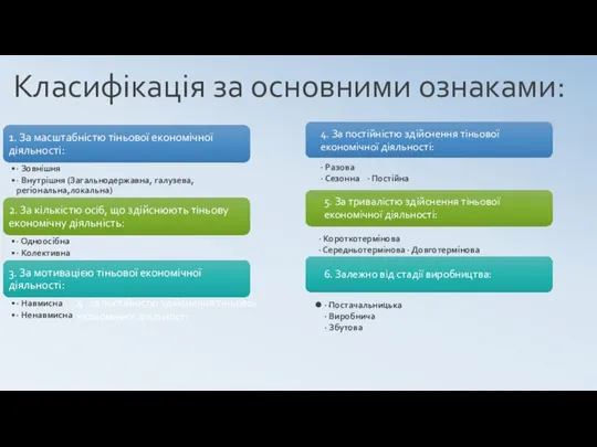 4. За постійністю здійснення тіньової економічної діяльності: 5. За тривалістю здійснення