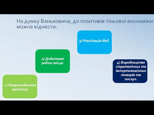 На думку Ваньковича, до позитивів тіньової економіки можна віднести: