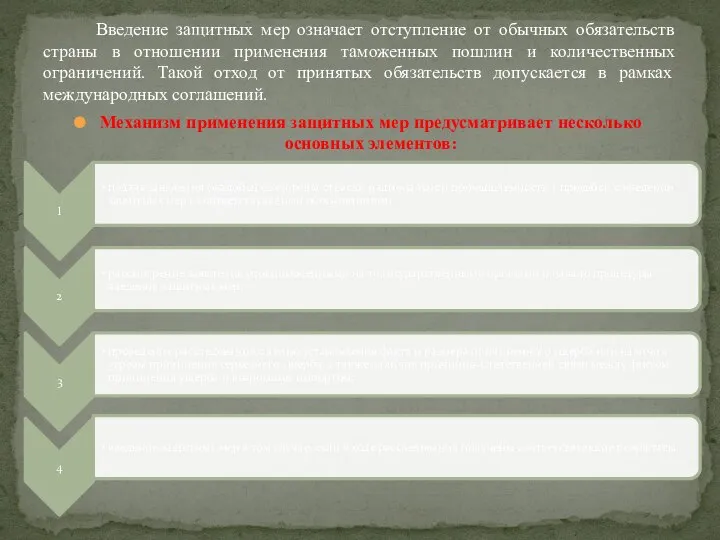 Введение защитных мер означает отступление от обычных обязательств страны в отношении