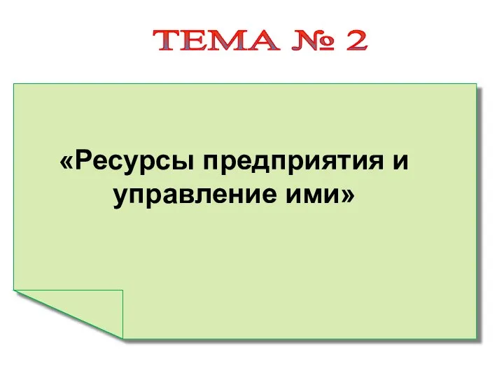 ТЕМА № 2 «Ресурсы предприятия и управление ими»