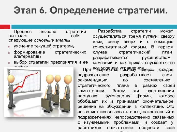 Этап 6. Определение стратегии. Процесс выбора стратегии включает в себя следующие