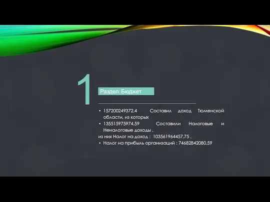 Раздел: Бюджет 157200249372,4 Составил доход Тюменской области, из которых 135515975974,59 Составили