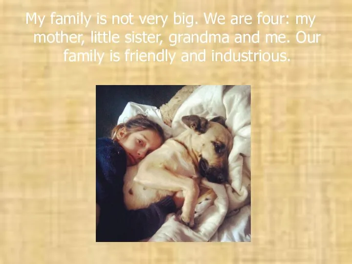 My family is not very big. We are four: my mother,