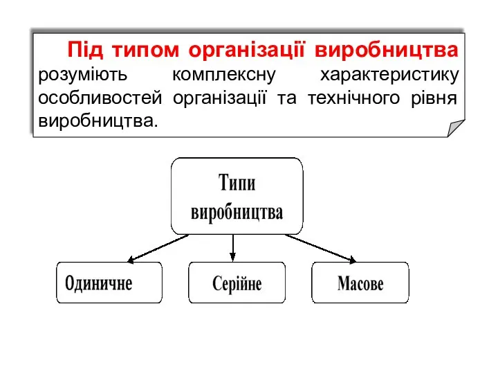 Під типом організації виробництва розуміють комплексну характеристику особливостей організації та технічного рівня виробництва.