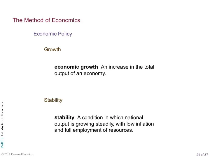 Growth Economic Policy The Method of Economics Stability economic growth An