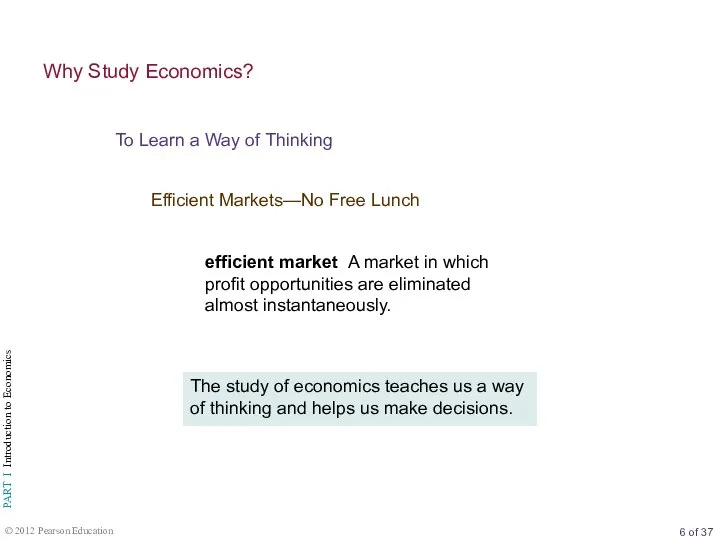 To Learn a Way of Thinking Why Study Economics? Efficient Markets—No