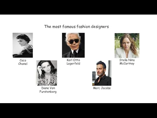 The most famous fashion designers Coco Chanel Diane Von Furstenberg Karl