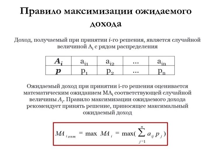 Правило максимизации ожидаемого дохода