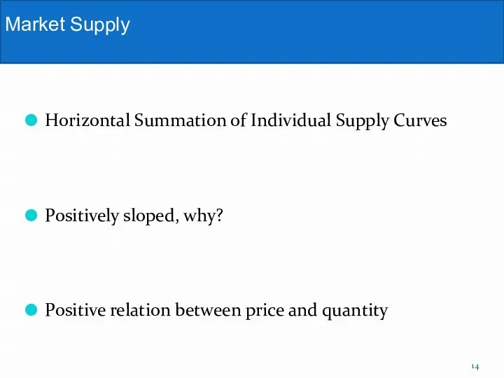 Horizontal Summation of Individual Supply Curves Positively sloped, why? Positive relation