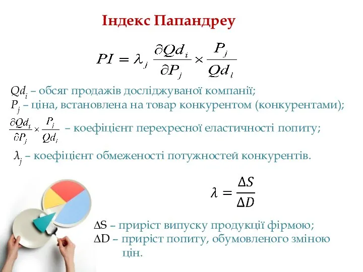 Індекс Папандреу Qdi – обсяг продажів досліджуваної компанії; Pj – ціна,