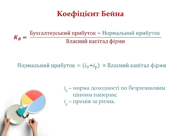 Коефіцієнт Бейна і0 – норма доходності по безризиковим цінним паперам; ір – премія за ризик.