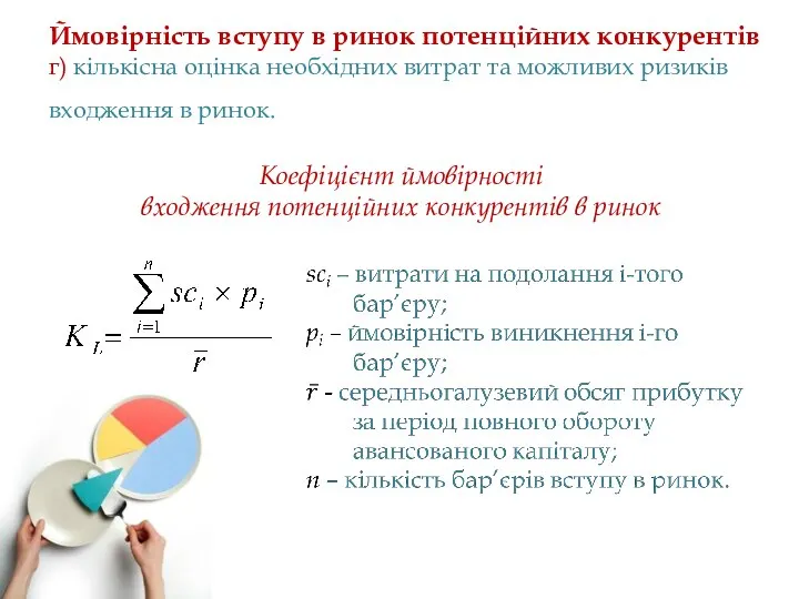 Ймовірність вступу в ринок потенційних конкурентів г) кількісна оцінка необхідних витрат