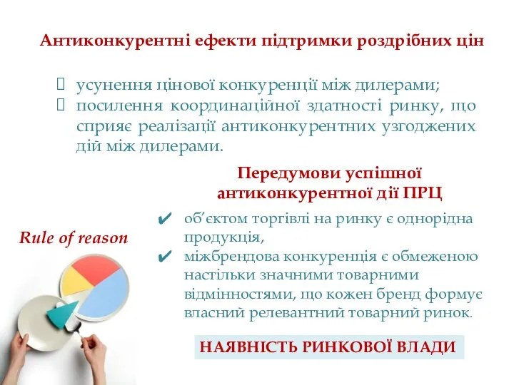 Антиконкурентні ефекти підтримки роздрібних цін усунення цінової конкуренції між дилерами; посилення