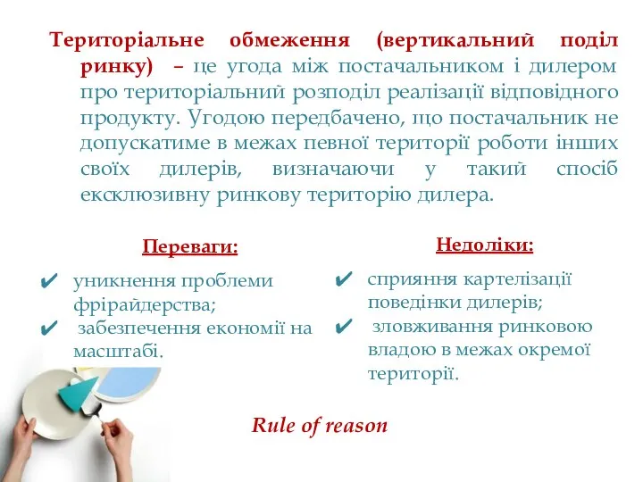 Територіальне обмеження (вертикальний поділ ринку) – це угода між постачальником і