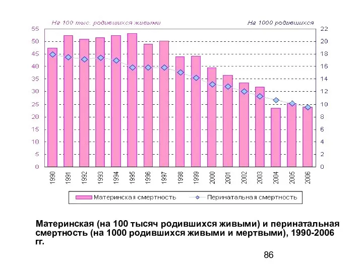 Материнская (на 100 тысяч родившихся живыми) и перинатальная смертность (на 1000