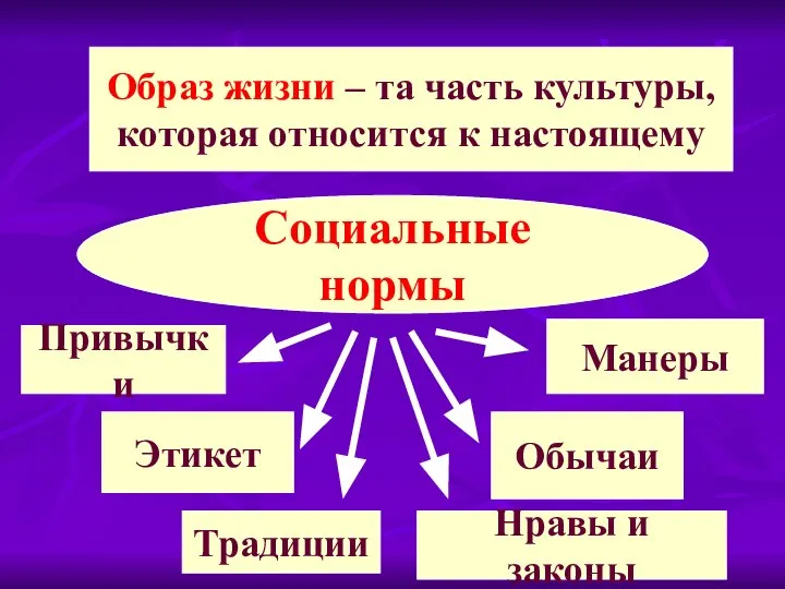 Образ жизни – та часть культуры, которая относится к настоящему Социальные