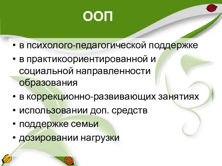 ООП в психолого-педагогической поддержке в практикоориентированной и социальной направленности образования в