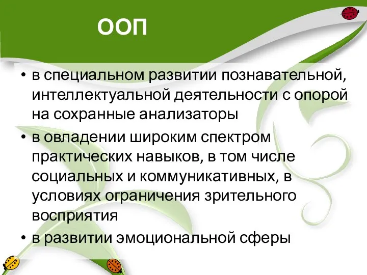 ООП в специальном развитии познавательной, интеллектуальной деятельности с опорой на сохранные