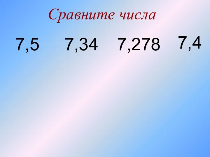 7,5 7,278 7,34 7,4 Сравните числа