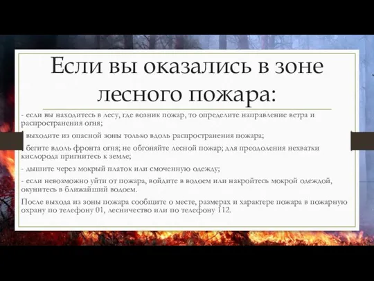 Если вы оказались в зоне лесного пожара: - если вы находитесь