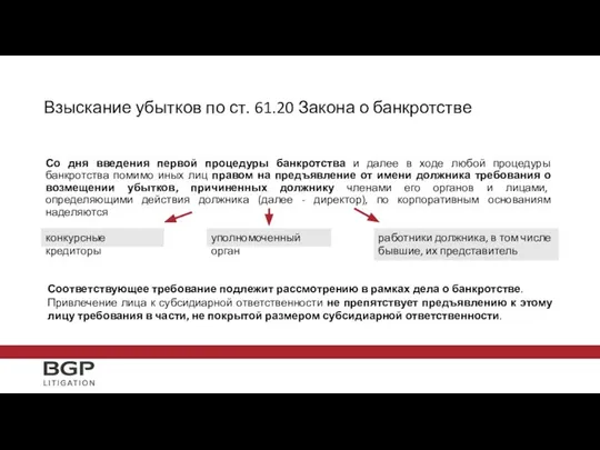 Взыскание убытков по ст. 61.20 Закона о банкротстве Со дня введения