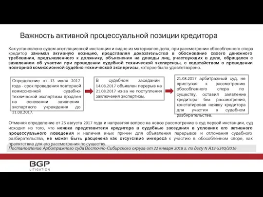 Важность активной процессуальной позиции кредитора Как установлено судом апелляционной инстанции и