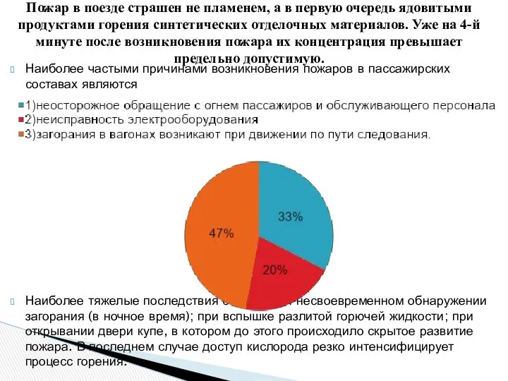 Наиболее частыми причинами возникновения пожаров в пассажирских составах являются Наиболее тяжелые