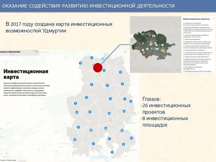 ОКАЗАНИЕ СОДЕЙСТВИЯ РАЗВИТИЮ ИНВЕСТИЦИОННОЙ ДЕЯТЕЛЬНОСТИ Информация размещена карте инвестиционных возможностей В