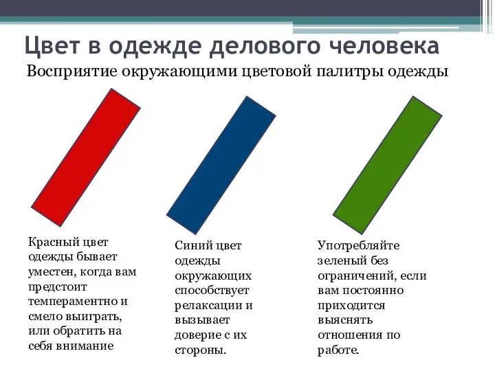 Цвет в одежде делового человека Восприятие окружающими цветовой палитры одежды Красный