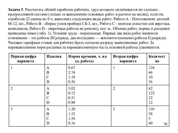 Задача 5. Рассчитать общий заработок рабочего, труд которого оплачивается по сдельно-прогрессивной