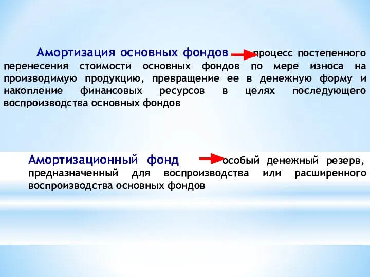 Амортизация основных фондов процесс постепенного перенесения стоимости основных фондов по мере