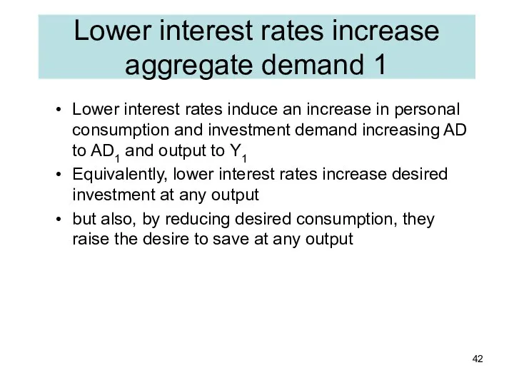Lower interest rates increase aggregate demand 1 Lower interest rates induce
