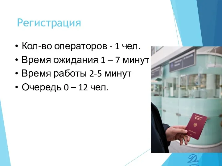 Регистрация D. Parnosov Кол-во операторов - 1 чел. Время ожидания 1