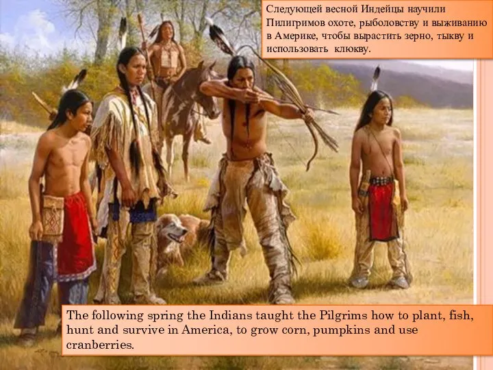 The following spring the Indians taught the Pilgrims how to plant,