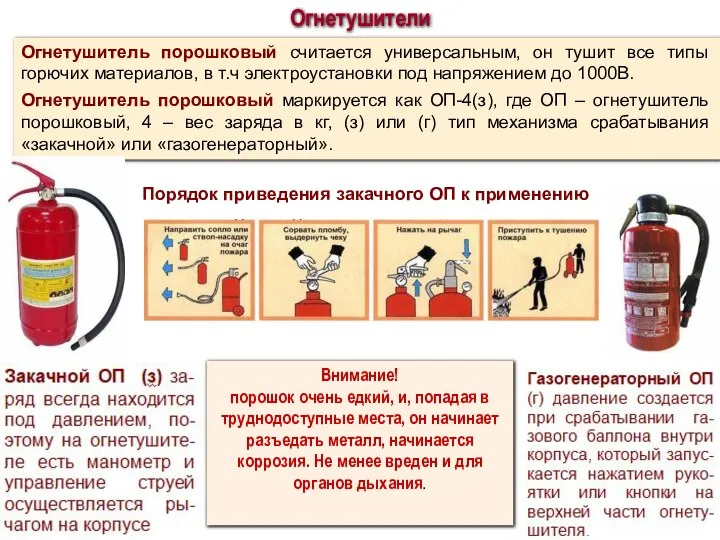 Огнетушитель порошковый считается универсальным, он тушит все типы горючих материалов, в