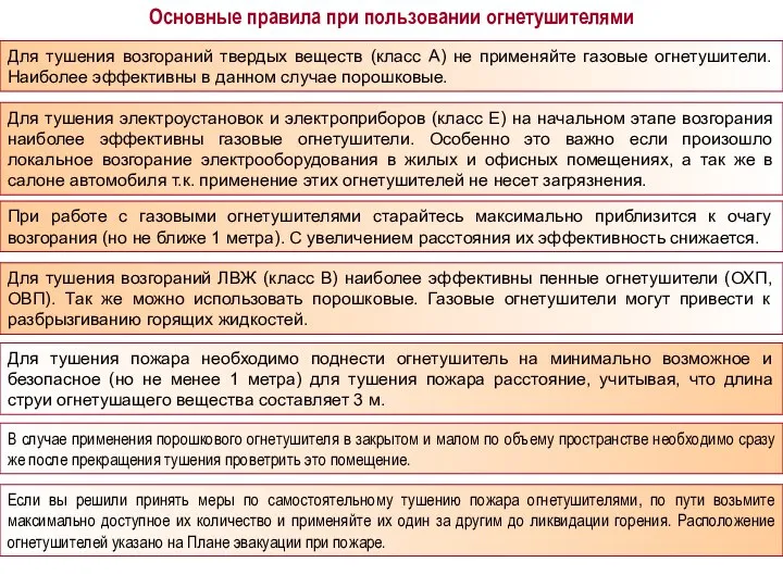 Основные правила при пользовании огнетушителями Для тушения пожара необходимо поднести огнетушитель