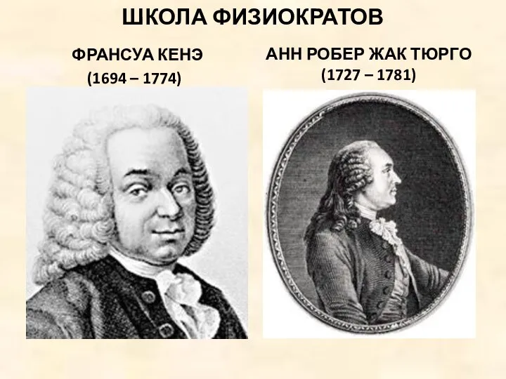 ШКОЛА ФИЗИОКРАТОВ ФРАНСУА КЕНЭ (1694 – 1774) АНН РОБЕР ЖАК ТЮРГО (1727 – 1781)