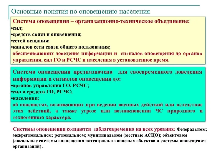 Система оповещения – организационно-техническое объединение: сил; средств связи и оповещения; сетей