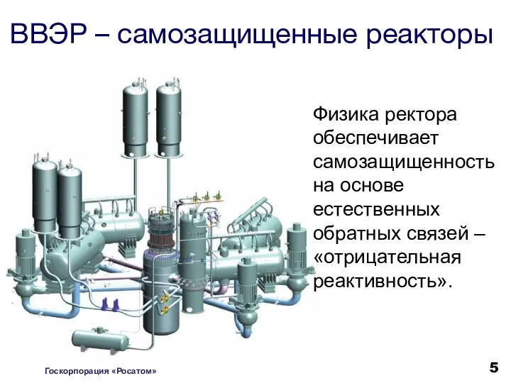 ВВЭР – самозащищенные реакторы Физика ректора обеспечивает самозащищенность на основе естественных